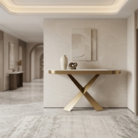 Meubles de salon, entrée, console en métal nordique moderne, table de console de luxe en marbre doré pour le couloir