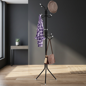 Minimalist Standing Metal Coat <b>Rack</b> With Hat And Bag Hooks For Living Room Storage - Product Image 2