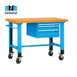 Fenghui middle duty load 400kg garage workbench stainless steel moveable workbench with castors for workshop