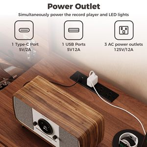 Support pour tourne-disque de style Mid-Century Modern, avec 2 tiroirs, grand support pour tourne-disque avec station de charge et éclairage LED - Product Image 4