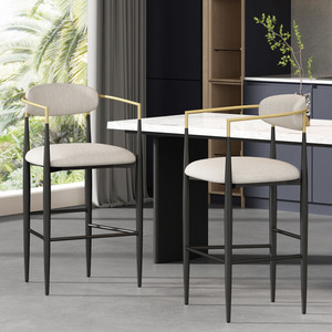 Barstools Set of <strong>2</strong>, Counter Height Upholstered <strong>Bar</strong> <strong>Stools</strong> with Backs and Iron Legs for Kitchen Island - Product Image 1