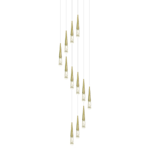 Lustre LED élégant en or poli, luminaire suspendu conique avec gouttes de cristal de glace texturées pour chambre à coucher et salle de bain - Product Image 2