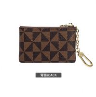 Dompet koin kulit PU ritsleting emas hitam desainer dompet merek kecil tempat kartu kredit kantong kotak-kotak coklat dengan gantungan kunci