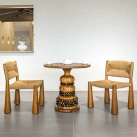 Ensemble de table et chaises de salle à manger d'extérieur en teck massif et rotin, résistant à l'eau, durable, meubles de jardin, terrasse