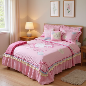 Couette double Love à ressorts avec 2 oreillers, style princesse florale, ensemble de literie pour usage domestique, 100 % polyester, broderie appliquée - Product Image 2
