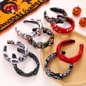 Diademas de Halloween con perlas de diamantes, diademas de calavera alta para mujer, accesorios para el cabello con nudo a la moda, venta al por mayor - Product Image 2