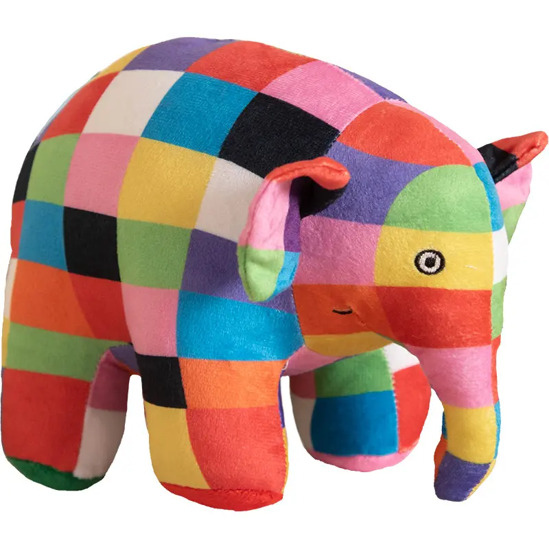 Hete Bloem Doek Olifant Pluche Speelgoed Geruit Patroon Kleur Mozaïek Olifant En Slang Knuffels