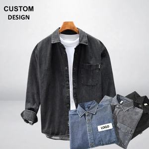 Manteau de <span class=keywords><strong>chemise</strong></span> habillée en jean à manches longues coupe ajustée pour hommes haut décontracté tissé pour le printemps automne fermeture à simple boutonnage taille 3XL - Product Image 1