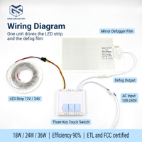 Interrupteur tactile intégré à trois boutons ETL FCC 18W 24W 36W 12V 24V avec étanchéité IP44 pour éclairage de miroir LED, entrée 100-240V