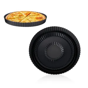 5.5 8 9 inci baja karbon anti-lengket bulat Pie Quiche nampan Pizza panci kue loyang memanggang pemasok peralatan memanggang dengan bagian bawah dapat dilepas