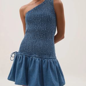 Nuevo Vestido Mini de Verano para Mujer, Estilo Retro, de Mezclilla Lavada, sin Espalda, Tipo Top Tubo, sin Mangas, Estilo Globo, para Damas - Product Image 1