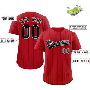 Camiseta de béisbol personalizada con rayas rojas y negras, bordado con el nombre del equipo 00, unisex, transpirable, corte regular, manga corta - Product Image 2