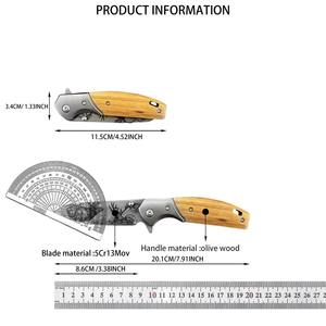 Couteau pliant de pêche en plein air, lame 5Cr13Mov, manche en bois d'olivier, camping en jungle, chasse, découpe, outil de survie, cadeaux pour garçons - Product Image 5