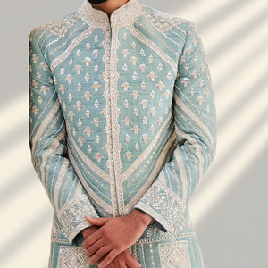 2024 Elegant Silk Groom Sherwani with Beautiful Embroidery Dabka Work Men's Suits & <b>Blazer</b>>Men's Suits - Product Image 5