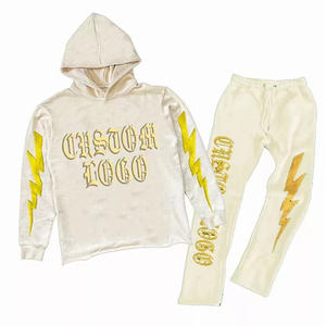 Sweat à capuche en polaire épaisse, vêtements d'entraînement et de jogging pour hommes, survêtement élastique personnalisé 100% coton, ensemble à capuche unisexe délavé à l'acide - Product Image 2