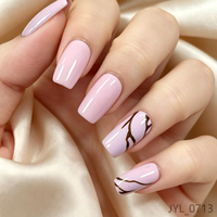 Vente en gros de faux ongles personnalisés à la marque privée, forme carrée rose pastel, lignes abstraites, réutilisables, en acrylique, pour salon