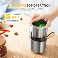Moulin à café en acier inoxydable 70g avec couvercle à pression, 2 tasses, pour grains de café, céréales, herbes, noix, épices, poivre, gingembre