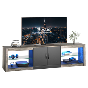 BESTIER 70" TV Stand 20 Color RGB Light Entertainment Center Media Console 6 Storage Glass Shelves TV Cabinet In Living Room