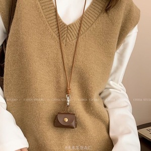 Leather Coin Necklace Pendant Small Cute Sweater Cord Earphone Chain Protective Case Storage <b>Bag</b> Accessory Unisex - Product Image 3