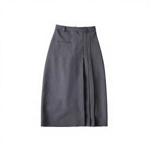 Jupe crayon unie mi-mollet pour femme, style formel de bureau, avec volants et poches, infroissable, taille naturelle, en tissu tissé - Product Image 3