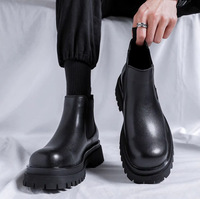 Bottines Chelsea noires décontractées britanniques à enfiler, avec semelle plateforme épaisse dentelée, rehaussante et antidérapante, courtes