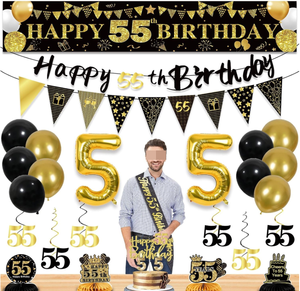 Guirnalda de Banderines para Fiesta de <span class=keywords><strong>Cumpleaños</strong></span> Número 50/<span class=keywords><strong>55</strong></span>, Decoración Colgante, Globos de Papel de Aluminio del 0 al 9, Centro de Mesa de Panal, Adorno para Pastel, Suministros para Fiestas - Product Image 2