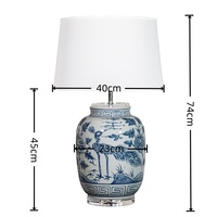 Lampe de table en céramique antique en forme de paon, lampe de bureau en céramique chinoise peinte à la main avec abat-jour blanc pour la décoration de chambre à coucher de style américain