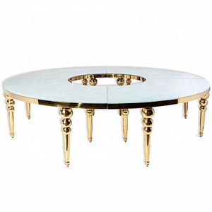 De acero inoxidable juego de comedor para banquetes y evento boda muebles ronda <span class=keywords><strong>semicircular</strong></span> en forma de S de la <span class=keywords><strong>mesa</strong></span> superior de vidrio - Product Image 1