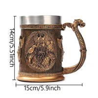 Bouteille d'eau grande capacité en acier inoxydable style vintage, type baril nordique viking, avec couvercle et marteau, motif bateau dragon et guerrier, pour bière