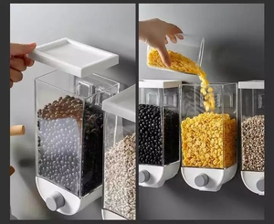 Recipientes de plástico transparente sellados de pared con dispensador a presión para cereales, granos, alimentos secos y granos de café - Product Image 3