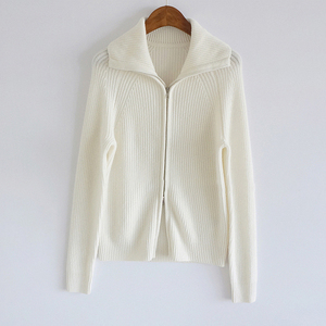 Pull en <span class=keywords><strong>laine</strong></span> <span class=keywords><strong>mérinos</strong></span> à double fermeture éclair, couleur unie, col rabattu, fin, pour femmes, printemps 2021 - Product Image 3