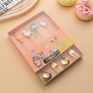 Nouvelle mode 304 couverts en acier inoxydable fourchette cuillère dessin animé argenterie cuillère à Dessert fourchette à fruits cuillère à café ensemble <span class=keywords><strong>de</strong></span> couverts - Product Image 3