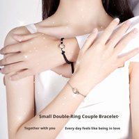 Bracelet de couple original à double anneau, bijoux unisexes tendance, chaîne en argent sterling S925, design polyvalent, boucle à anneau