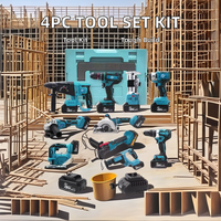 Ensemble de 4 pièces de kits d'outils électriques, clé à chocs combinée, meuleuse d'angle, perceuse à percussion, sans balais, deux étuis rigides, vente en gros