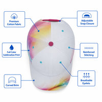 Casquette de baseball personnalisée en sergé arc-en-ciel, imprimée par l'art fluide, motif abstrait tourbillonnant, style Dad Hat, réglable, unisexe, tendance, vente en gros
