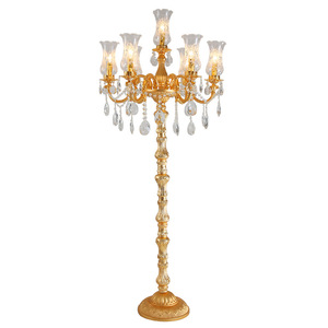 Modern Brass Floor Lamp Crystal Droplets Bell <b>Glass</b> <b>Shades</b> E26 Base LED Warm White <b>Light</b> Dimmable High CRI 90 Residential - Product Image 1