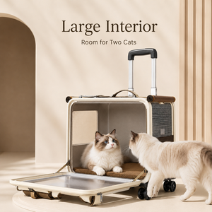 Bolsa de Transporte para Mascotas con Ruedas, 4 Ruedas, Piel de Vaca, Malla Oxford, Ventana de Visión Amplia, Asa Telescópica, Lavable, Portátil, para Viajes de Gatos - Product Image 3