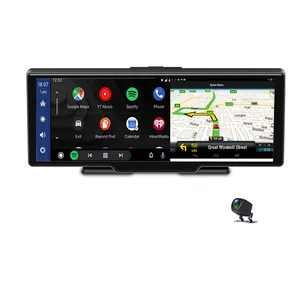 Kamera Mobil Dashboard HD1080P Lensa Ganda dengan Carplay Nirkabel dan Fungsi Android Auto 10in Perekam Video Layar Sentuh