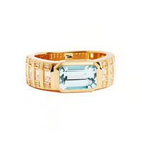 Bague Femme Chunky en Or S925 avec Topaze Bleue Taille Émeraude et Zircon, Style Vintage, Vente en Gros Gemnel