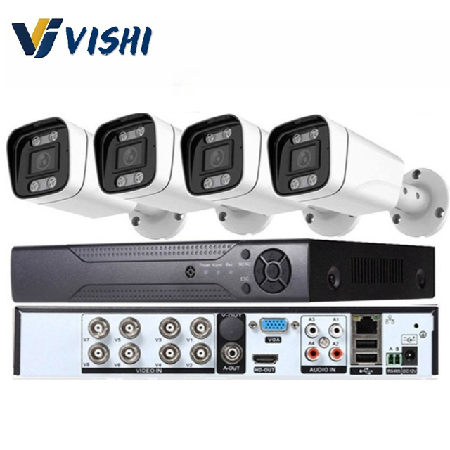 Vishi Coaxial 4CH Wired AHD CCTV DVR Kit Full Color Night Vision 2MP 5MP 8MP Home Security Surveillance Camera System Monitoring