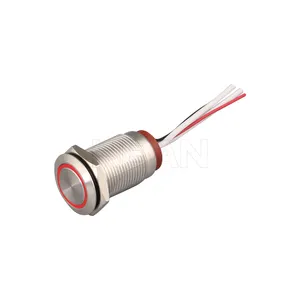 LED לחצן 16mm קעור משטח spst טבעת led נירוסטה 12v מתג אדום עבה פנל