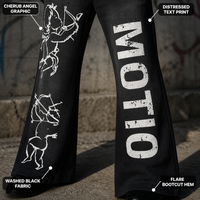 Pantalon de survêtement ample noir pour homme, avec imprimé graphique ange chérubin, coupe évasée, cordon de serrage, effet délavé, style grunge