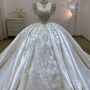 Vestido de Novia de Satén con Bordado Cuadrado y Pedrería, con Accesorios para el Cuello, Vestido Noiva Lsjj18 - Product Image 4