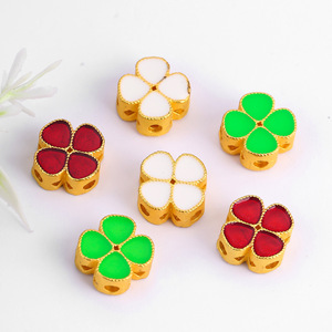 Four Leaf Clover Spacer Beads Alloy <b>Mosaic</b> Gold Plated Red Green White For Bracelets Necklaces DIY Jewelry Making Supplies - Product Image 1