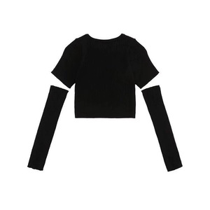 เสื้อสเวตเตอร์ถักแขนสั้นลายลูกแมวสำหรับเด็กผู้หญิง สีชมพูและสีดำ ดีไซน์ต่อผ้าแบบนุ่ม ทรงเข้ารูปสำหรับเด็ก - Product Image 4