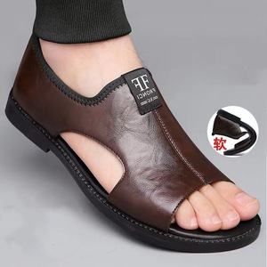 <span class=keywords><strong>Sandales</strong></span> en <span class=keywords><strong>cuir</strong></span> multicolores pour hommes - Chaussures décontractées respirantes à bout ouvert et à double usage - Product Image 1