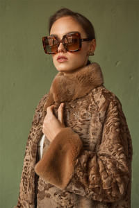 ショートコート ブロードテールファー スタンドカラー ミンクファー袖口 スワカラ カラクル アストラハンファーコート レザージャケット レディース - Product Image 2