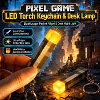 Lampu Gantungan Kunci LED Pixel Torch, Gantungan Kunci Bergaya Game Blocky, Liontin Torch Keren Bercahaya, Gantungan Kunci Unik untuk Tas dan Ransel