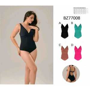 Costume da bagno intero da donna taglie forti con scollo a V, arricciato, controllo pancia, senza schienale, per l'estate e la spiaggia, all'ingrosso, nuovo bz77008 - Product Image 1
