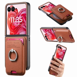 Étui en cuir magnétique pour <span class=keywords><strong>Motorola</strong></span> Razr60 Ultra Razr50 Razr+ 2025 avec porte-cartes, support anneau et texture gaufrée, coque de protection - Product Image 1